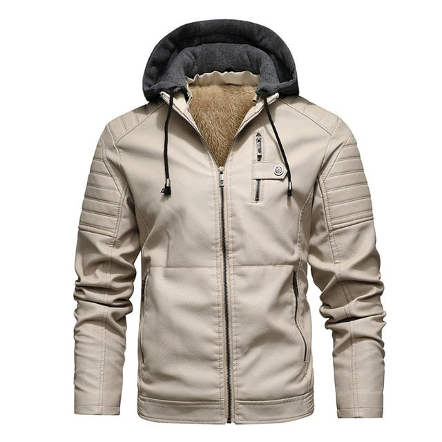 Mountainskin Men's Hooded PU Jacket Mens Winter Autumn Thick Motorcycle Leather Jacket Casual Windproof Leather Coat Male  SA945