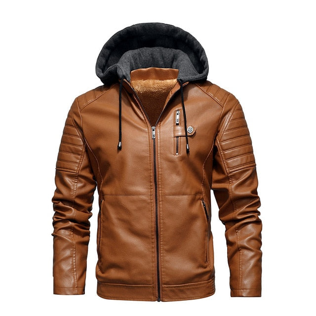 Mountainskin Men's Hooded PU Jacket Mens Winter Autumn Thick Motorcycle Leather Jacket Casual Windproof Leather Coat Male  SA945